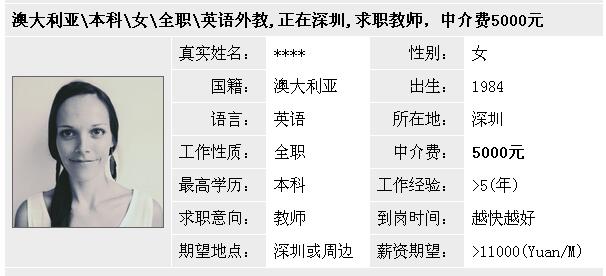 澳大利亞女外教求職全職工作