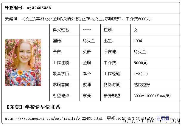 外教簡歷-東莞學(xué)校可以聯(lián)系