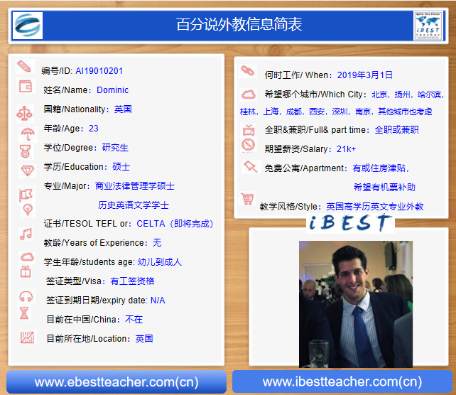 上海百分說教育科技有限公司-提供的英國碩士外教wj34809587